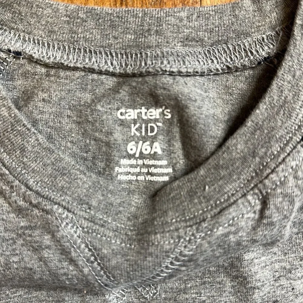 Carters long sleeve shirt size 6 Gray Raglan style boys cotton baseball spring